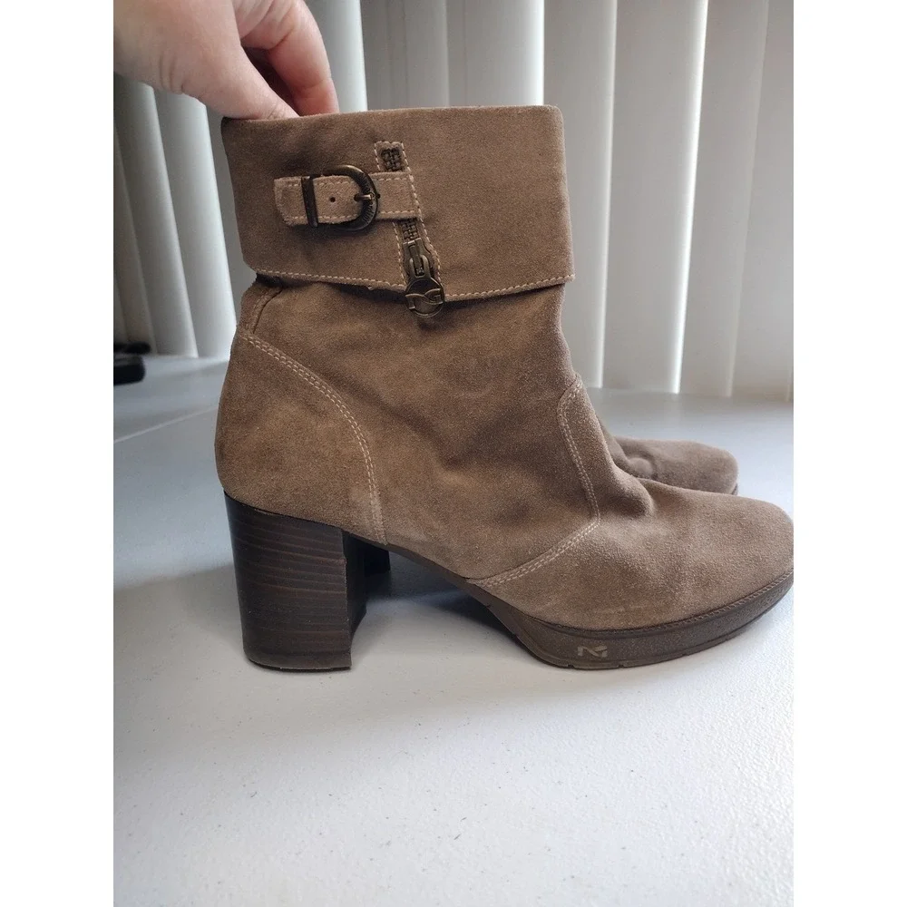 Nero Giardini Taupe Suede Italian Ankle Boots Block Heel Buckle EU 40 US 9.5-10